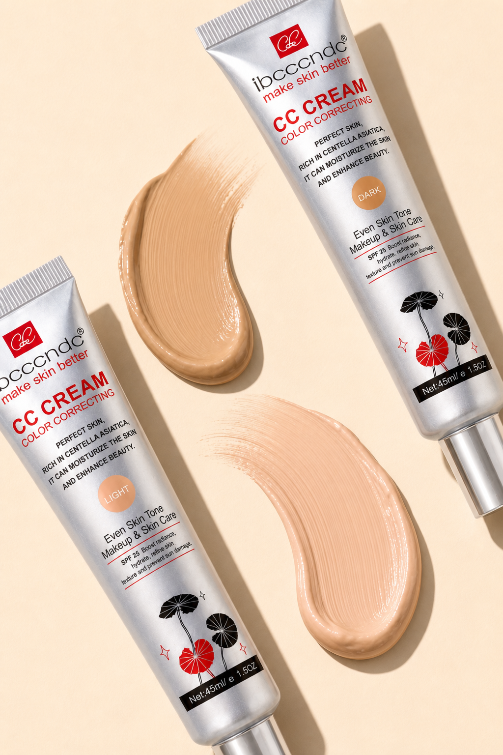 Light and Dark CC Cream blending into two skin tones