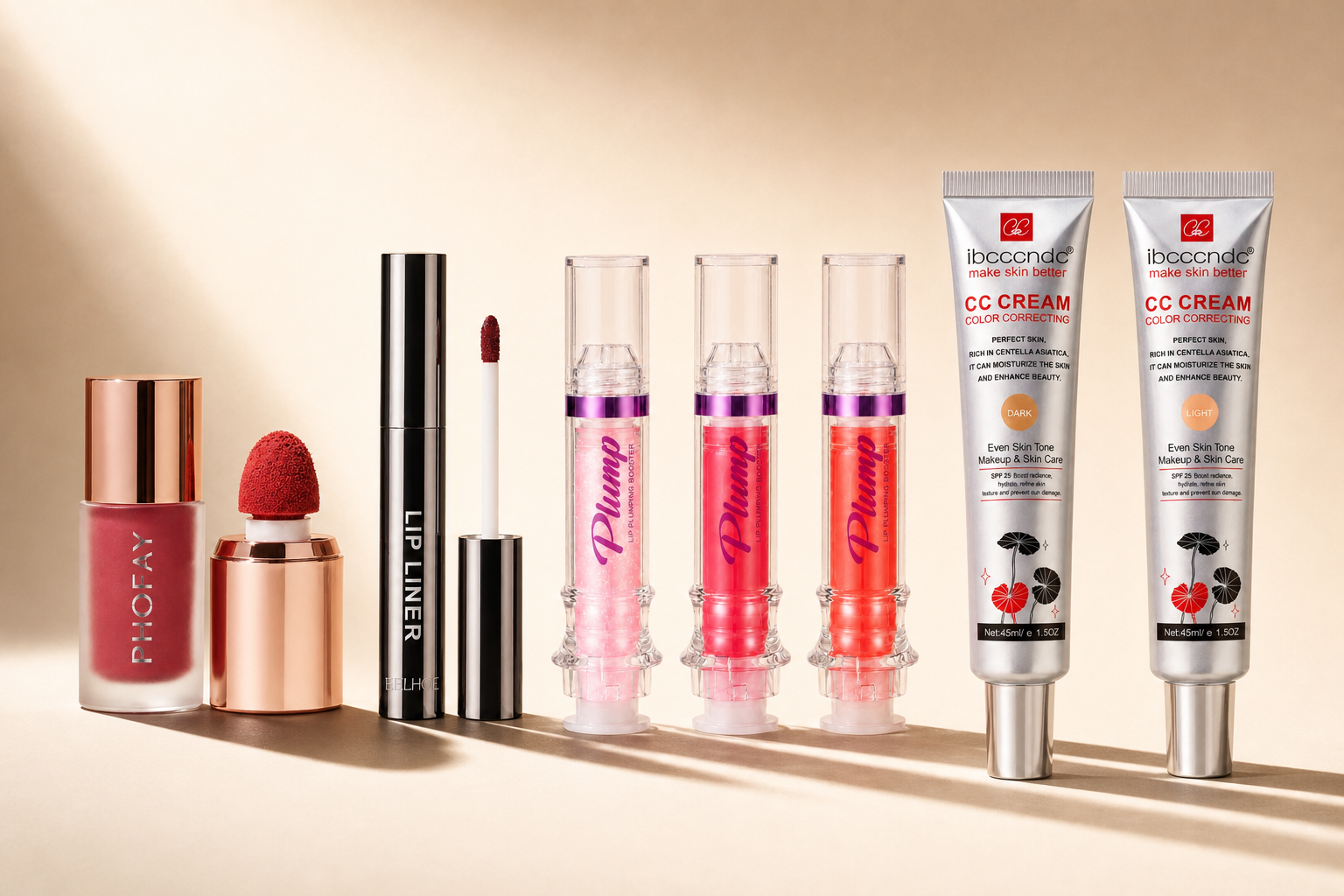 Beauty products selected by natuy in warm natural light